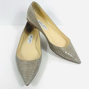JIMMY CHOO Grey Snakeskin Leather Pointy Toe Flats Size 40.5 Us 10.5
